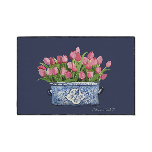 Navy Tulip Rubber Floor Mat