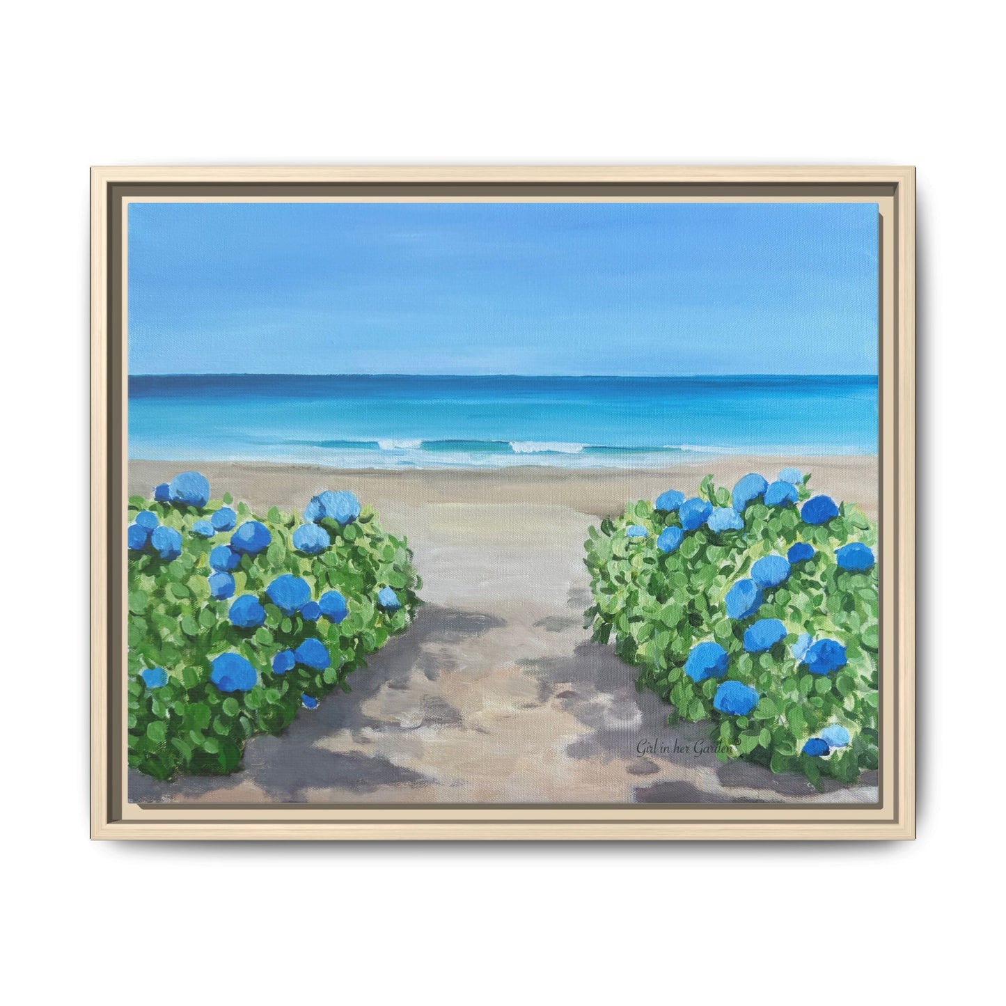 Hydrangeas on the beach Matte Canvas, Framed (Multi-color)