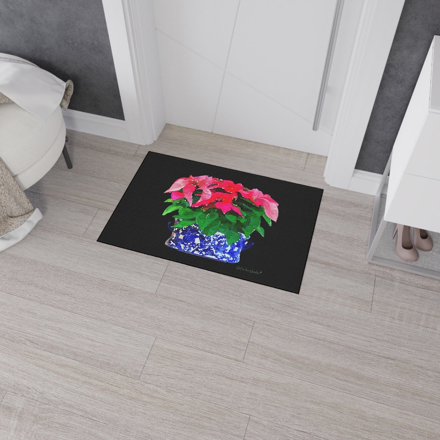 Watercolor Poinsettias Rubber Floor Mat