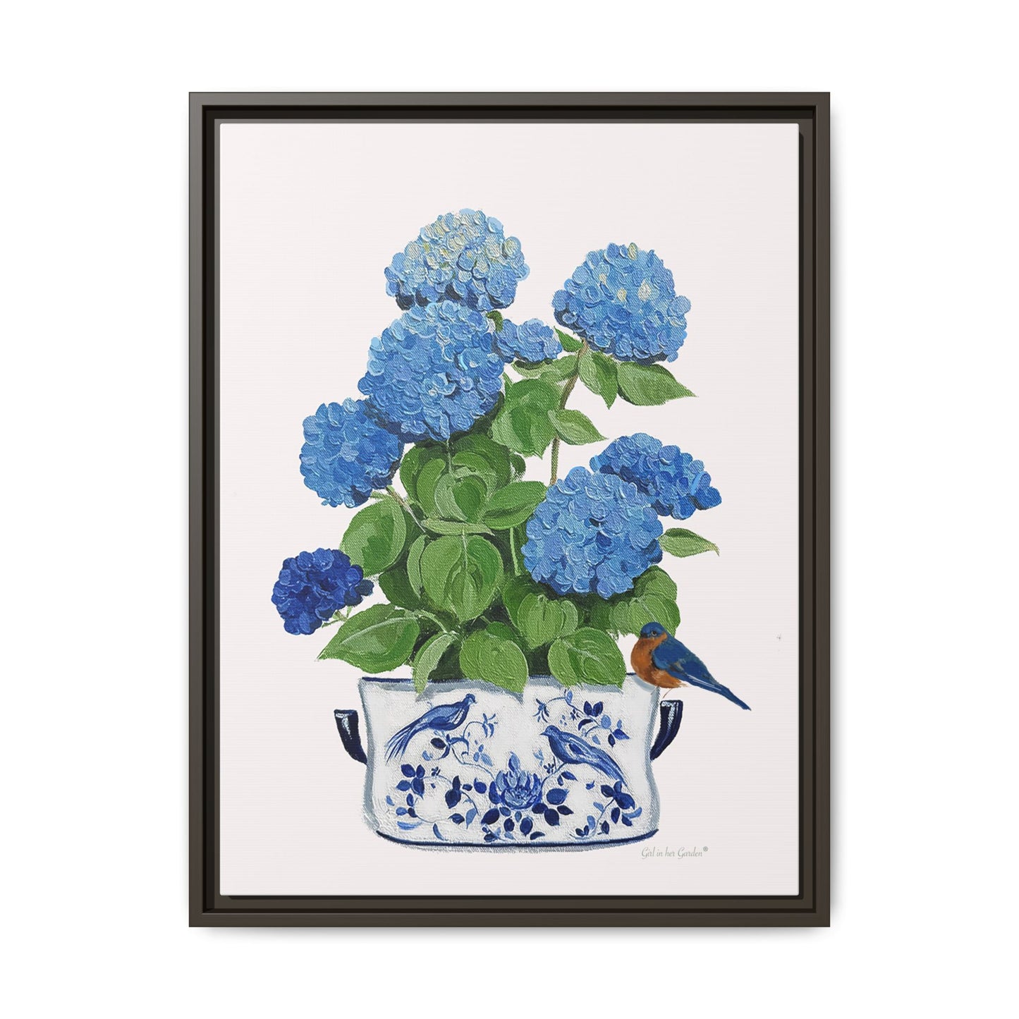 Blue Hydrangea & Songbirds Canvas Print