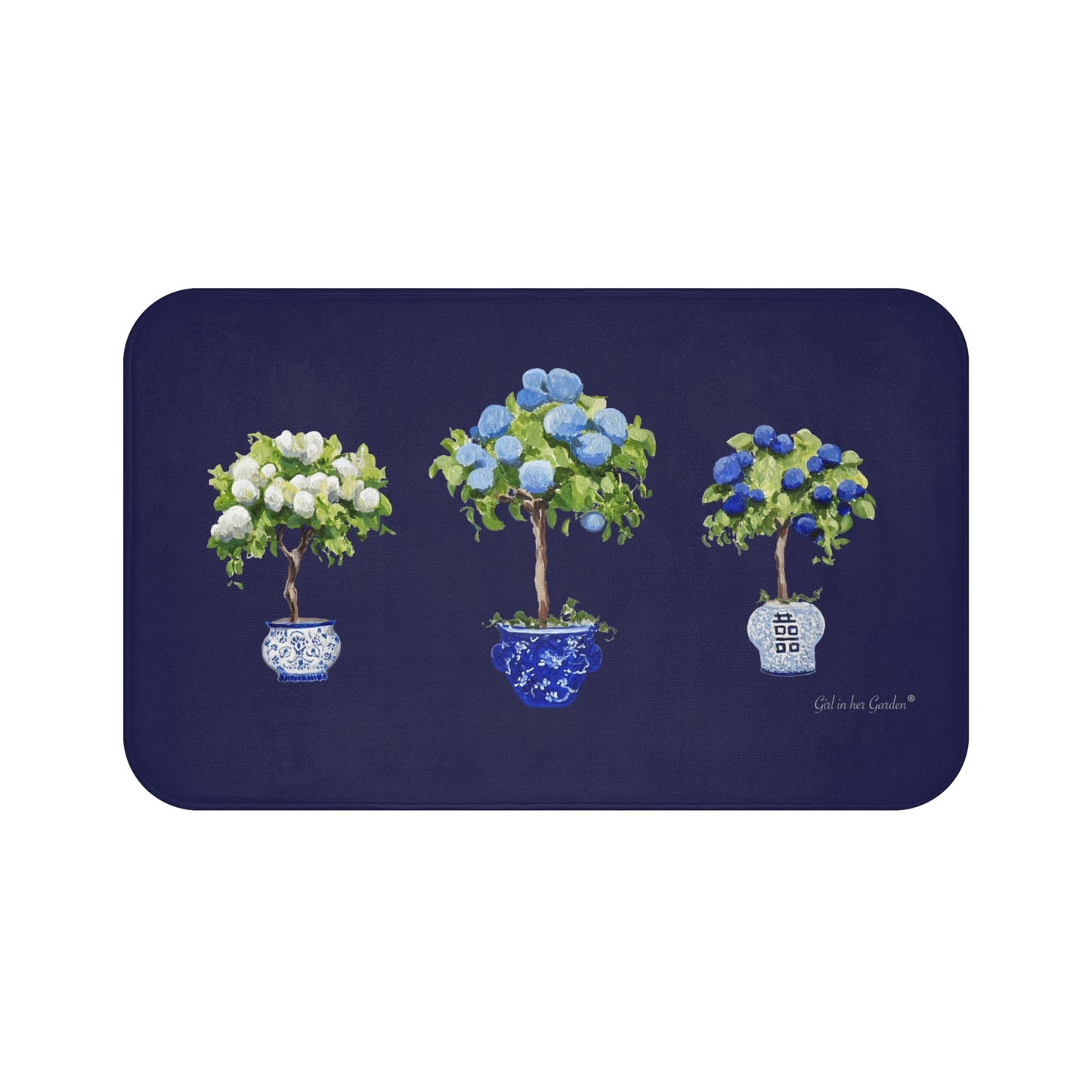 Kitchen, Bath Cushion Mat. Triple Hydrangea Tree