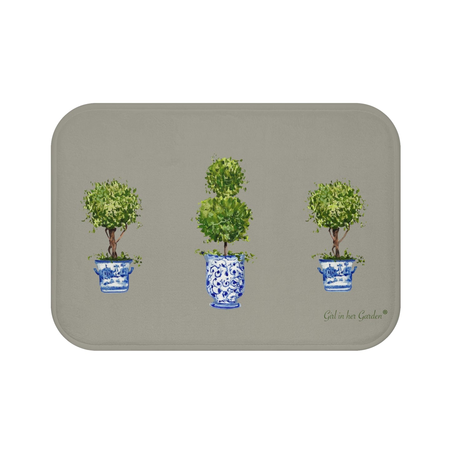 Kitchen, Bath Cushion Mat, Beige Triple Topiary