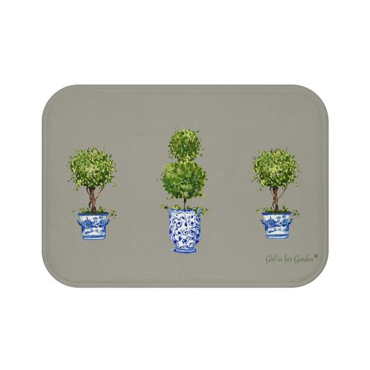 Kitchen, Bath Cushion Mat, Beige Triple Topiary