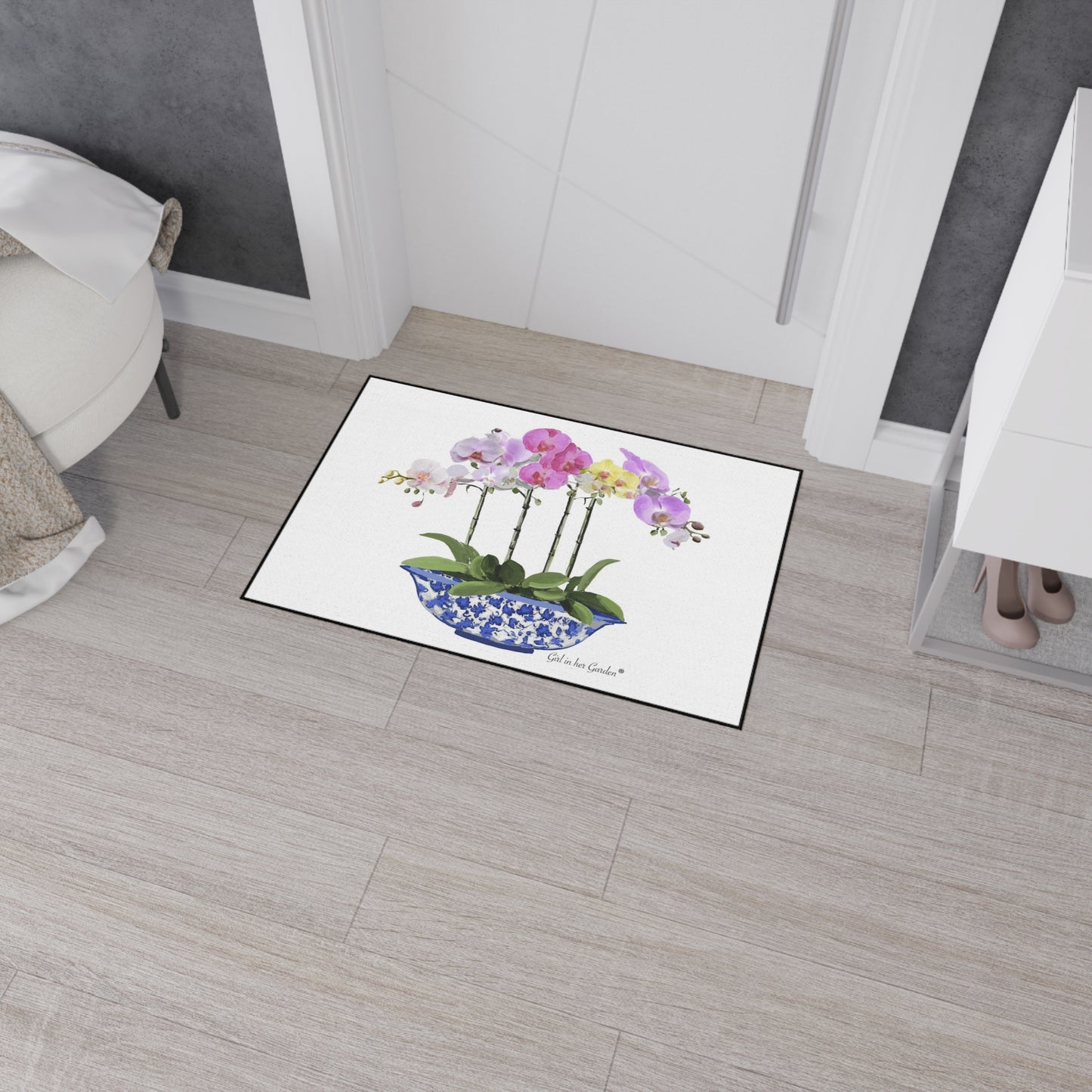 White Orchid Planter Rubber Floor Mat