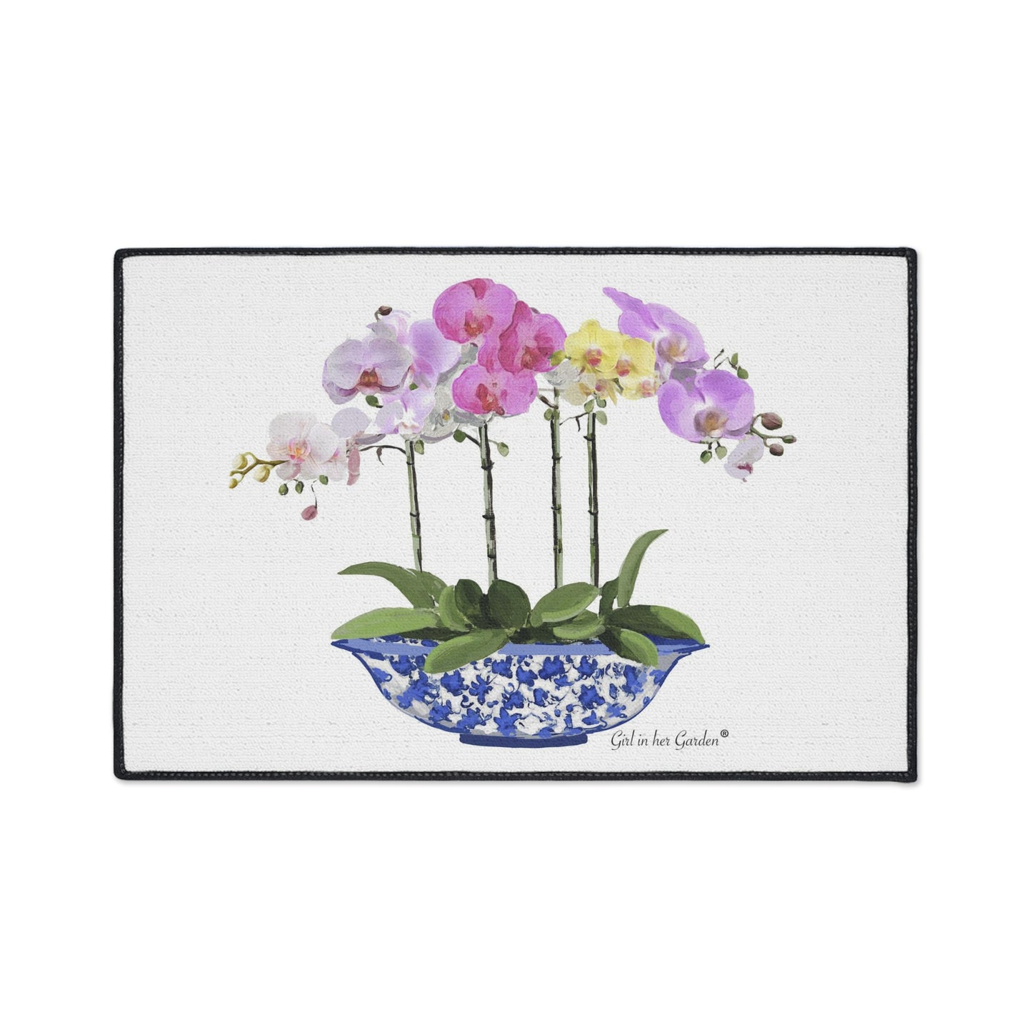 White Orchid Planter Rubber Floor Mat