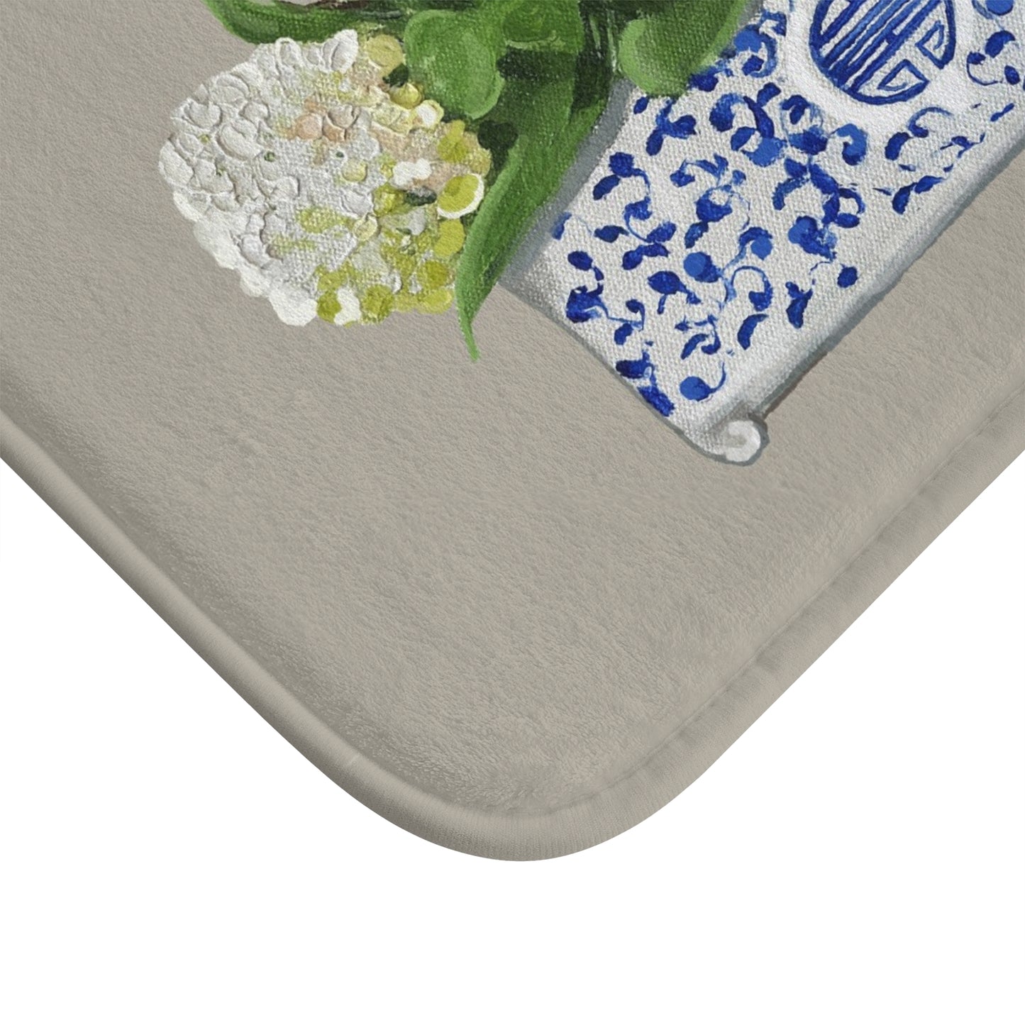 Kitchen, Bath  Cushion Mat - Beige Chinoiserie Planter with Hydrangeas