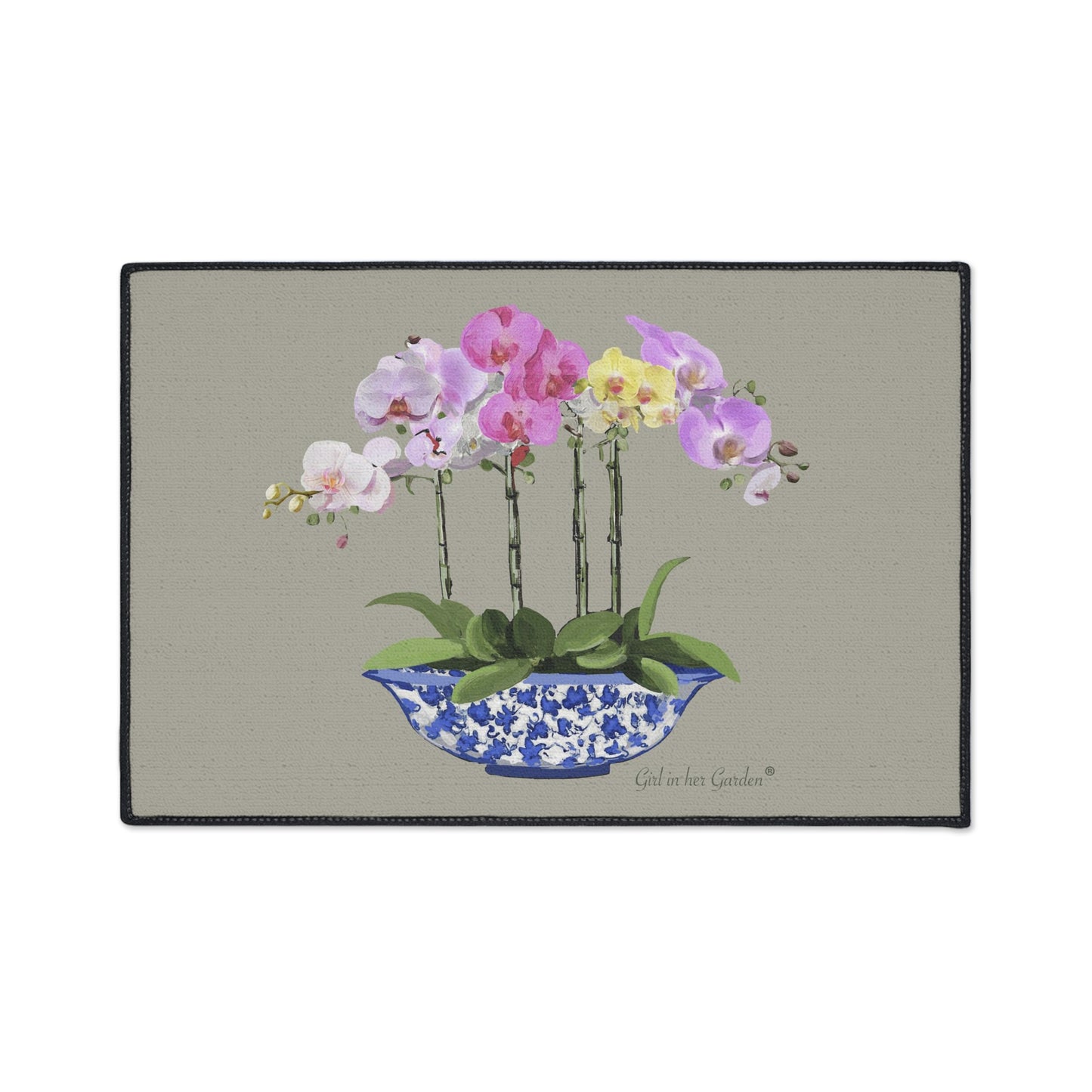 Beige Orchid Planter Rubber FLoor Mat