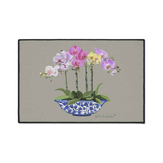 Beige Orchid Planter Rubber FLoor Mat