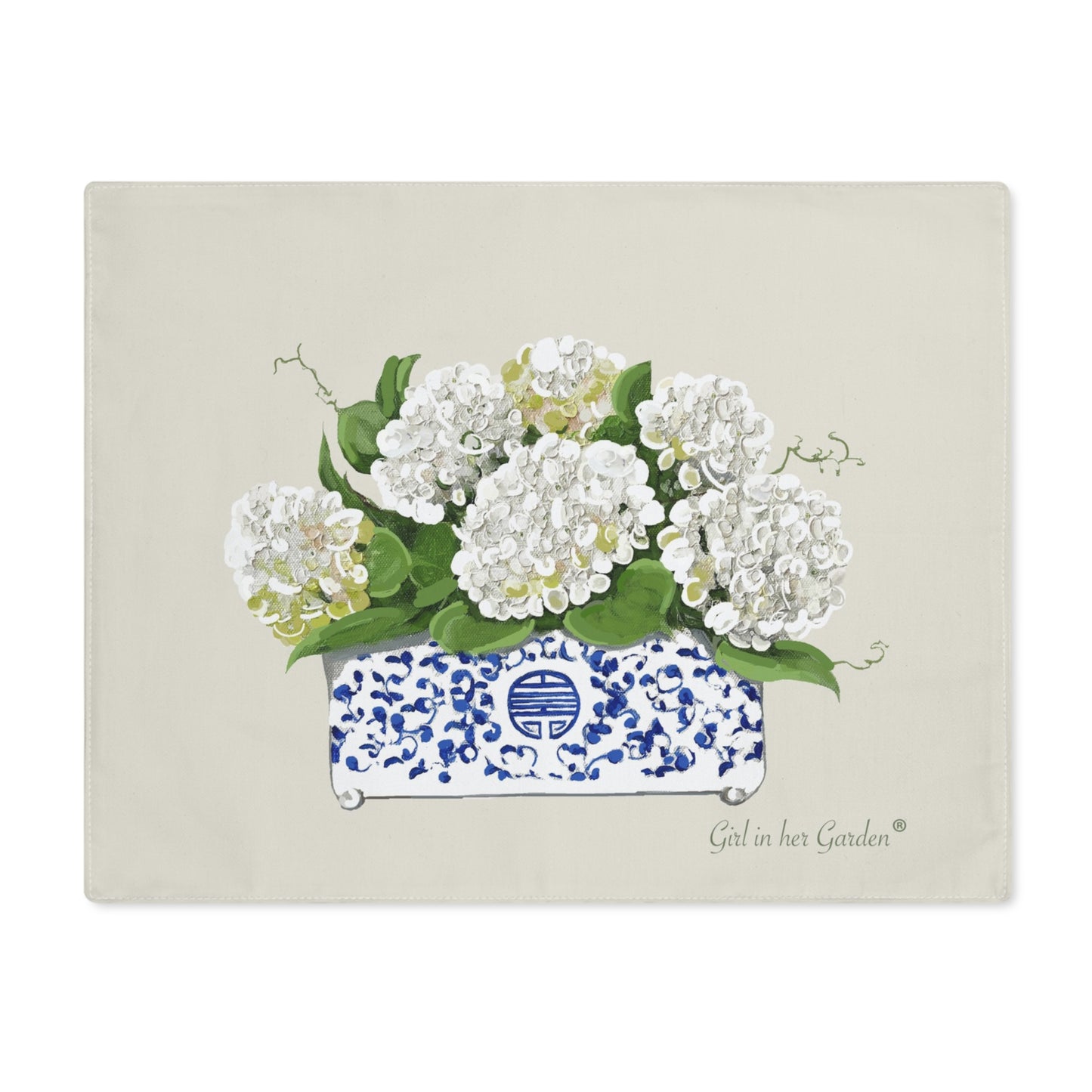 White Hydrangeas Beige Placemat-Set of Two