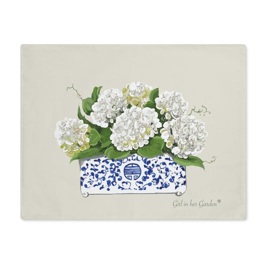 White Hydrangeas Beige Placemat-Set of Two