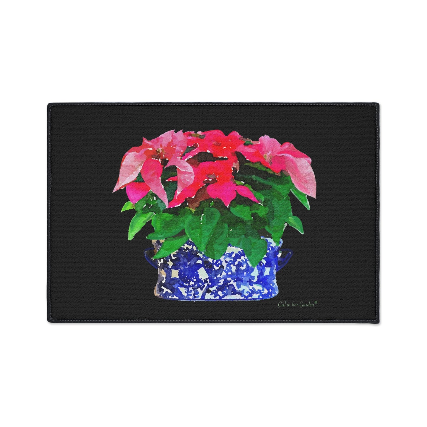 Watercolor Poinsettias Rubber Floor Mat