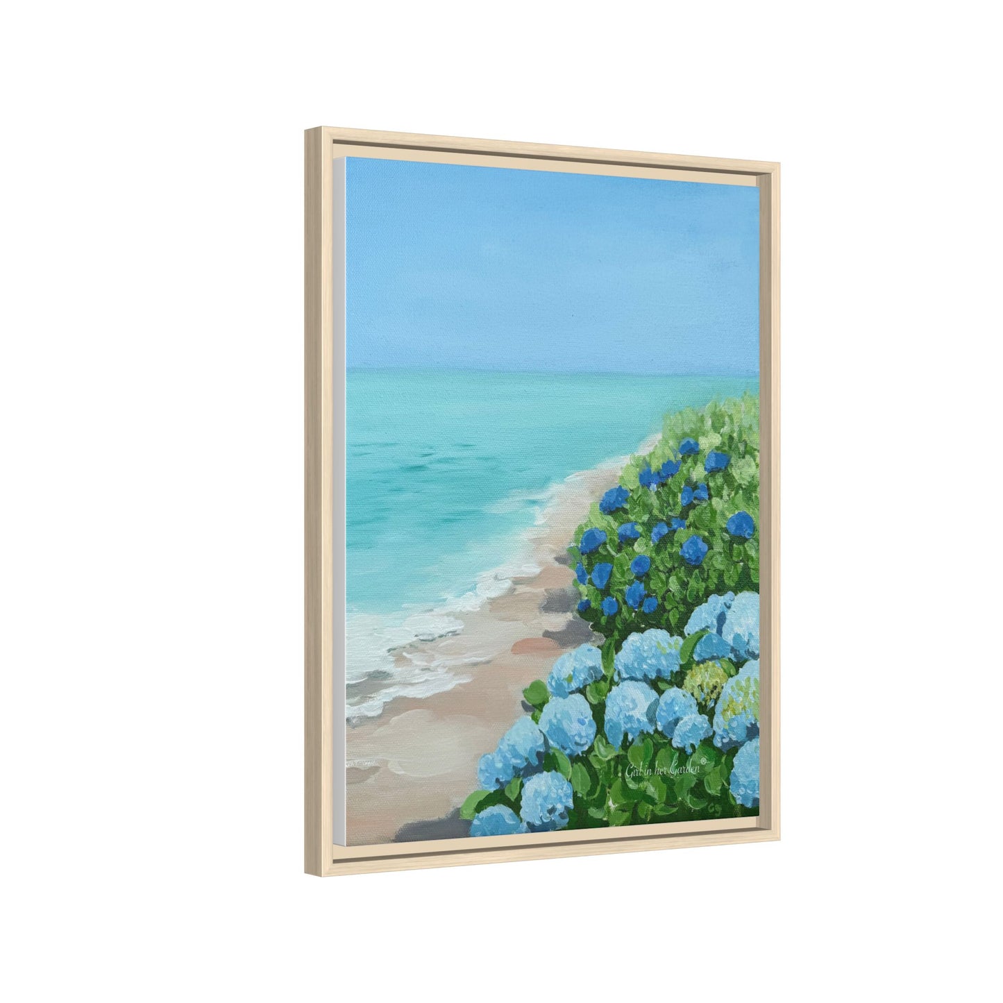Hydrangeas by The Sea Framed Canvas Print
