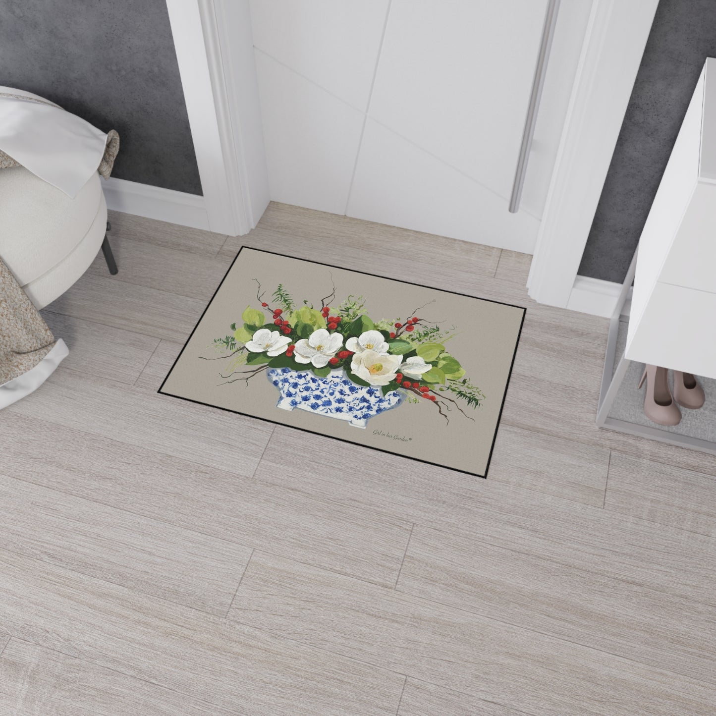 Beige Christmas Planter Rubber Floor Mat