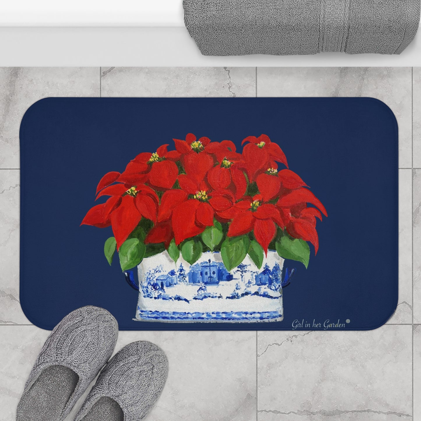 Kitchen, Bath Cushion Mat, Christmas Poinsettias