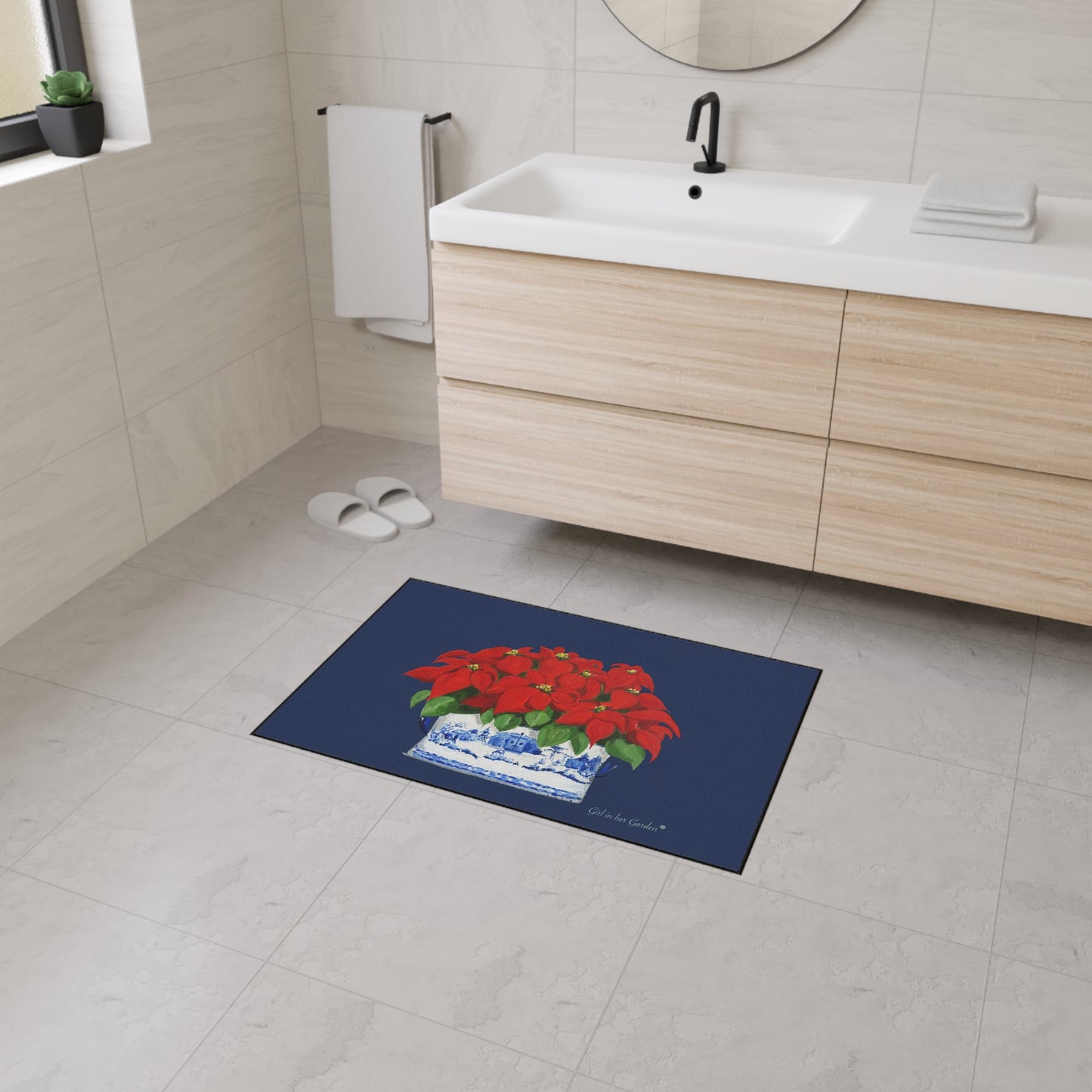 Christmas Poinsettias Rubber Floor Mat