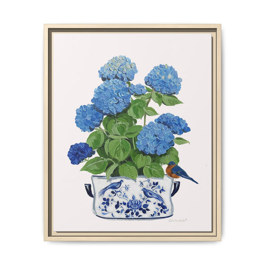 Blue Hydrangea & Songbirds Canvas Print