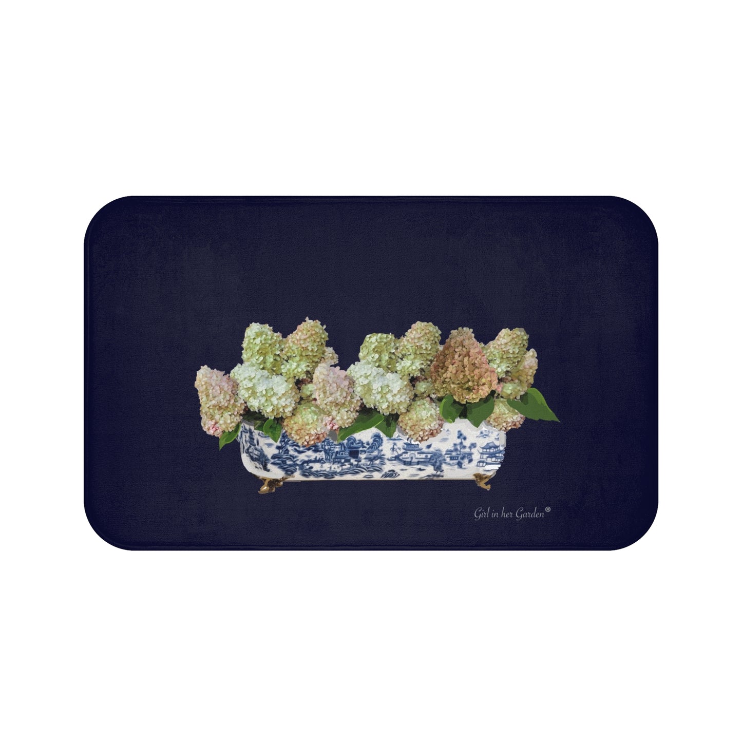 Navy Peegee Hydrangea Kitchen & Bath Cushion Mat