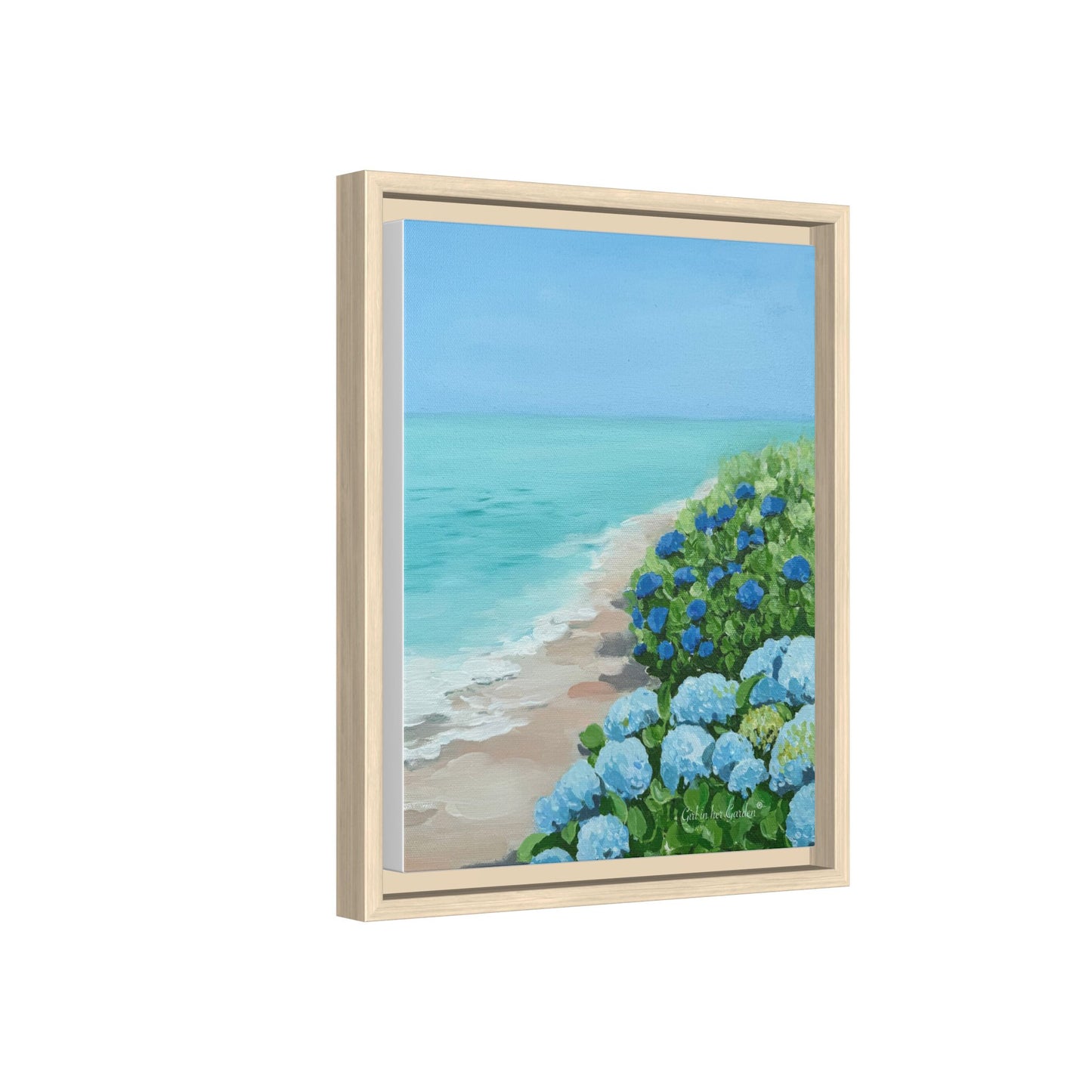 Hydrangeas by The Sea Framed Canvas Print