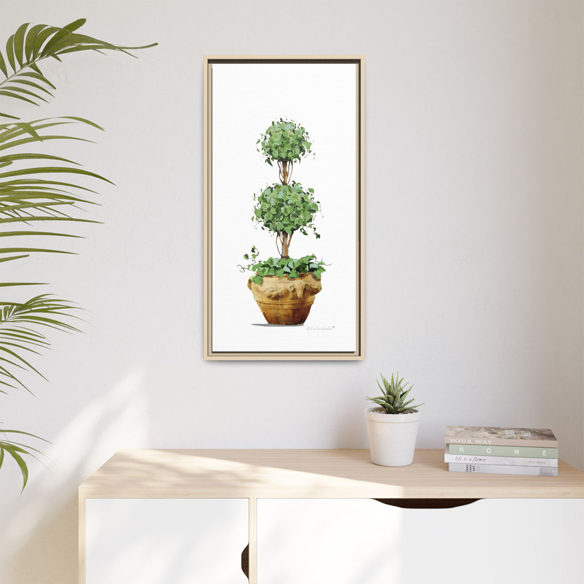 Double Topiary Garden Planter Framed Canvas