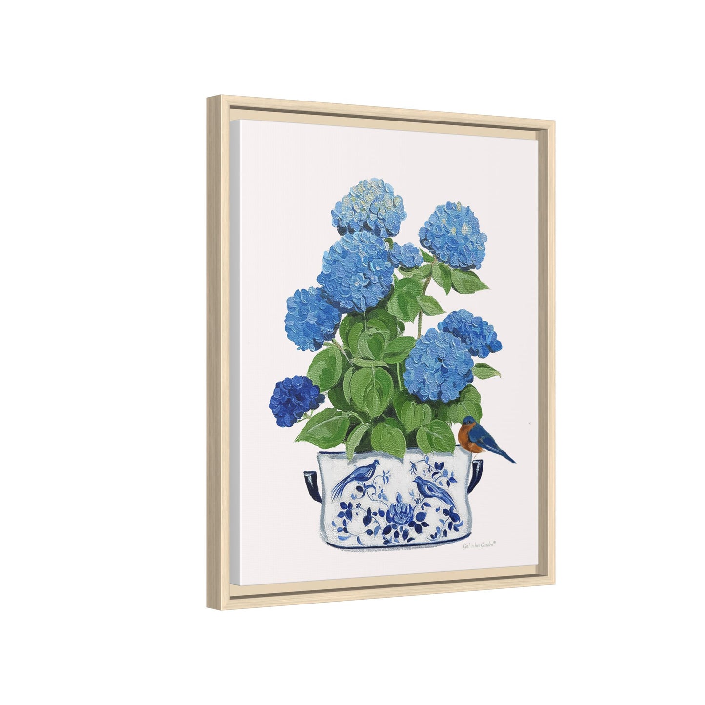 Blue Hydrangea & Songbirds Canvas Print