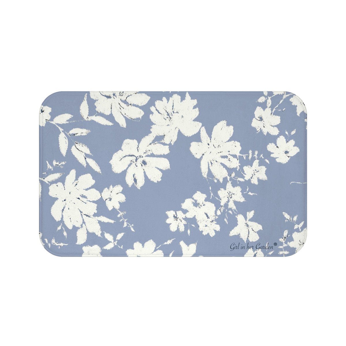 Light Blue Botanical Kitchen & Bath Cushion Mat