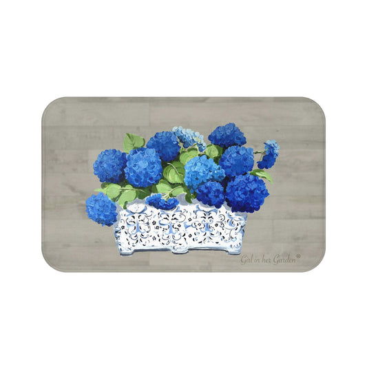 Kitchen, Bath Cushion Mat Beige & Blue Hydrangea Planter