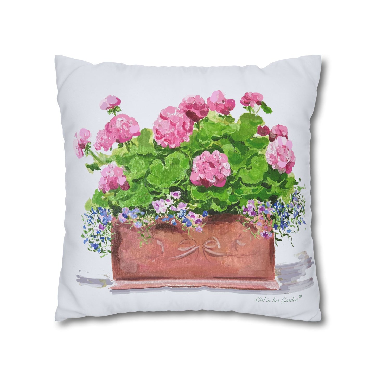 Pink Geraniums Canvas Pillowcase