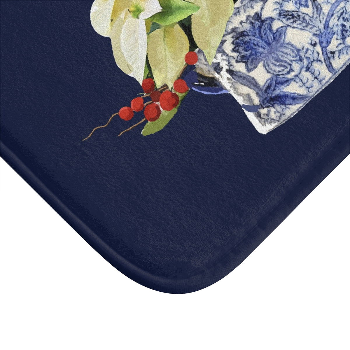 White Poinsettias Chinoiserie KItchen & Bath Cushion Mat
