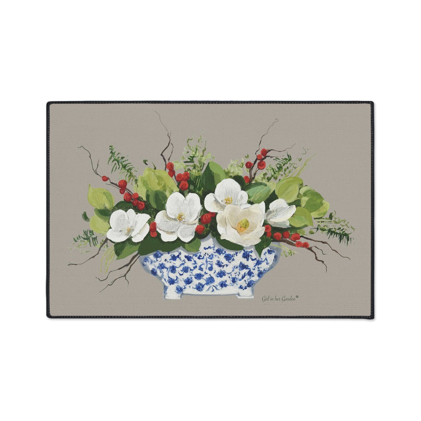 Beige Christmas Planter Rubber Floor Mat