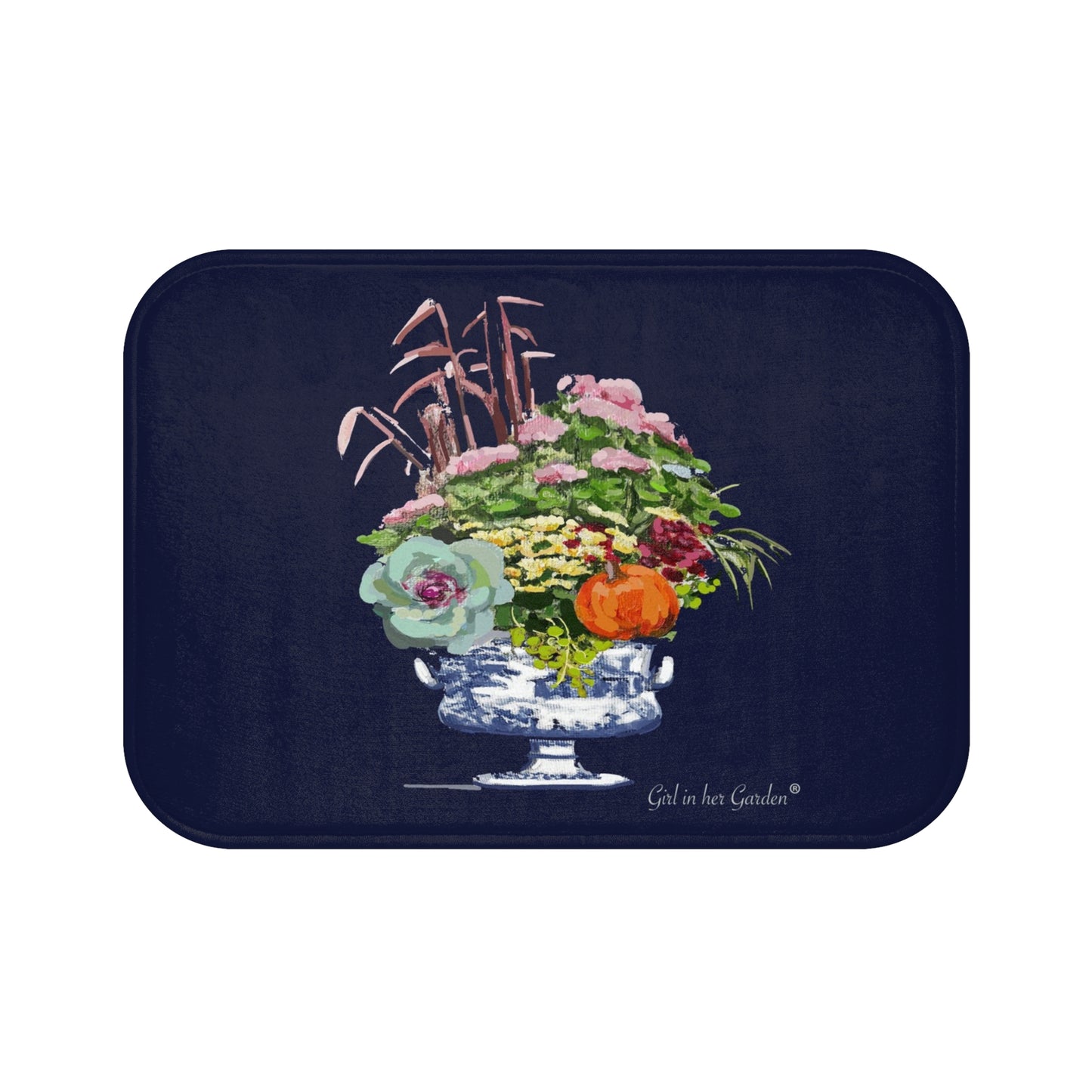 Navy Fall Planter KItchen & Bath Cushion Mat
