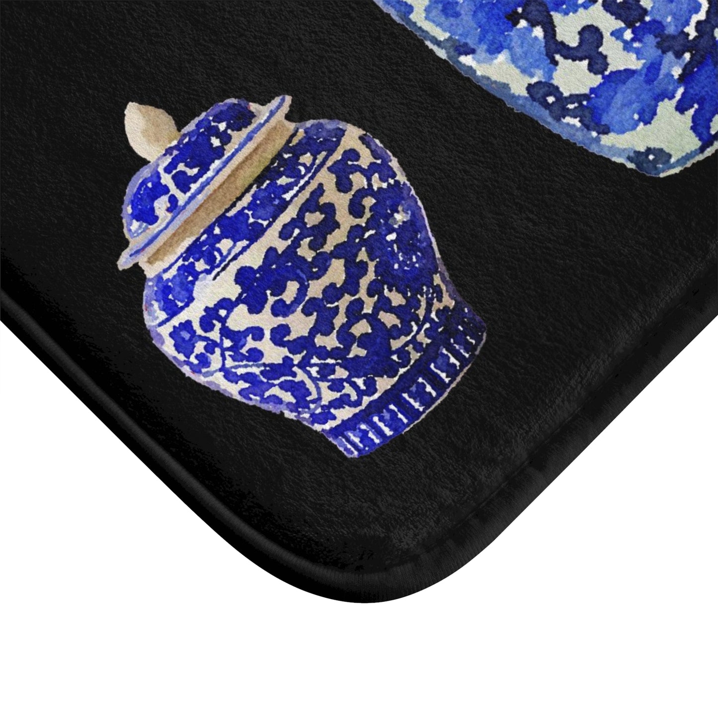 Kitchen, Bath Cushion Mat, Black Chinoiserie Vase