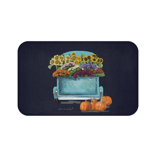 Navy Fall Floral Truck, KItchen & Bath Cushion Mat