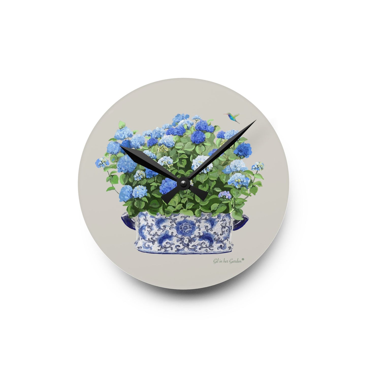 Blue Hydrangeas Chinoiserie Wall Clock