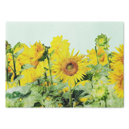Tempered Glass Cutting Board, Painted Sunflowers