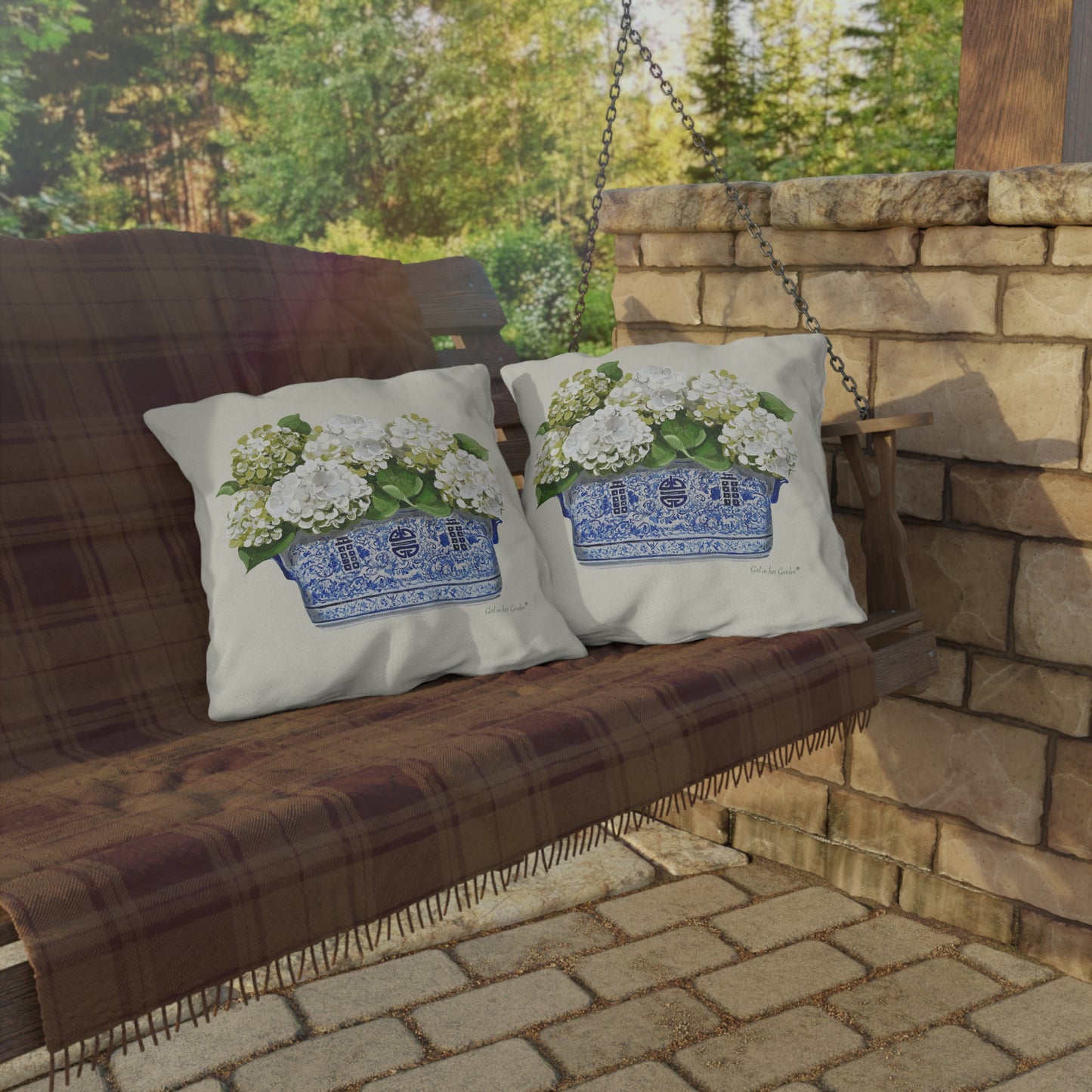 White Hydrangea Outdoor Pillows