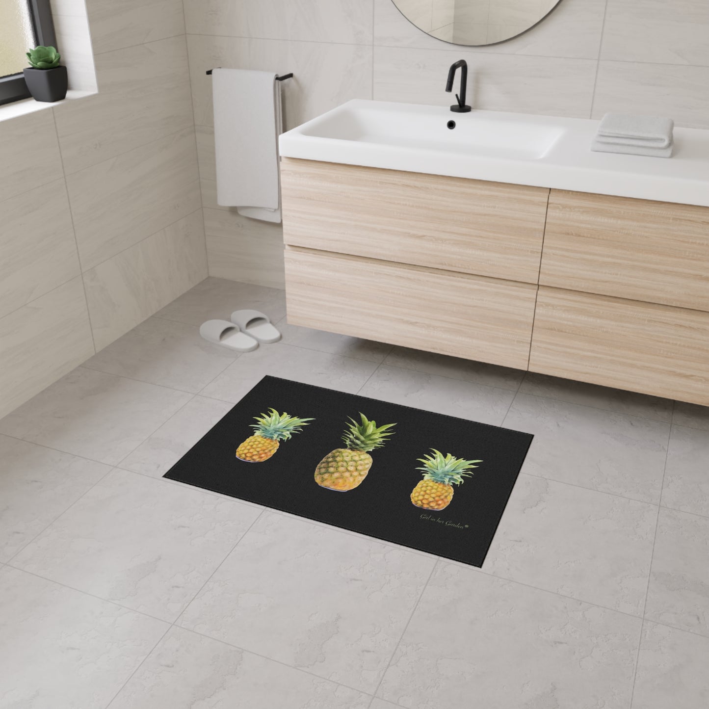 Heavy Duty Indoor Outdoor Rubber Floor Mat, Painted Pineapples