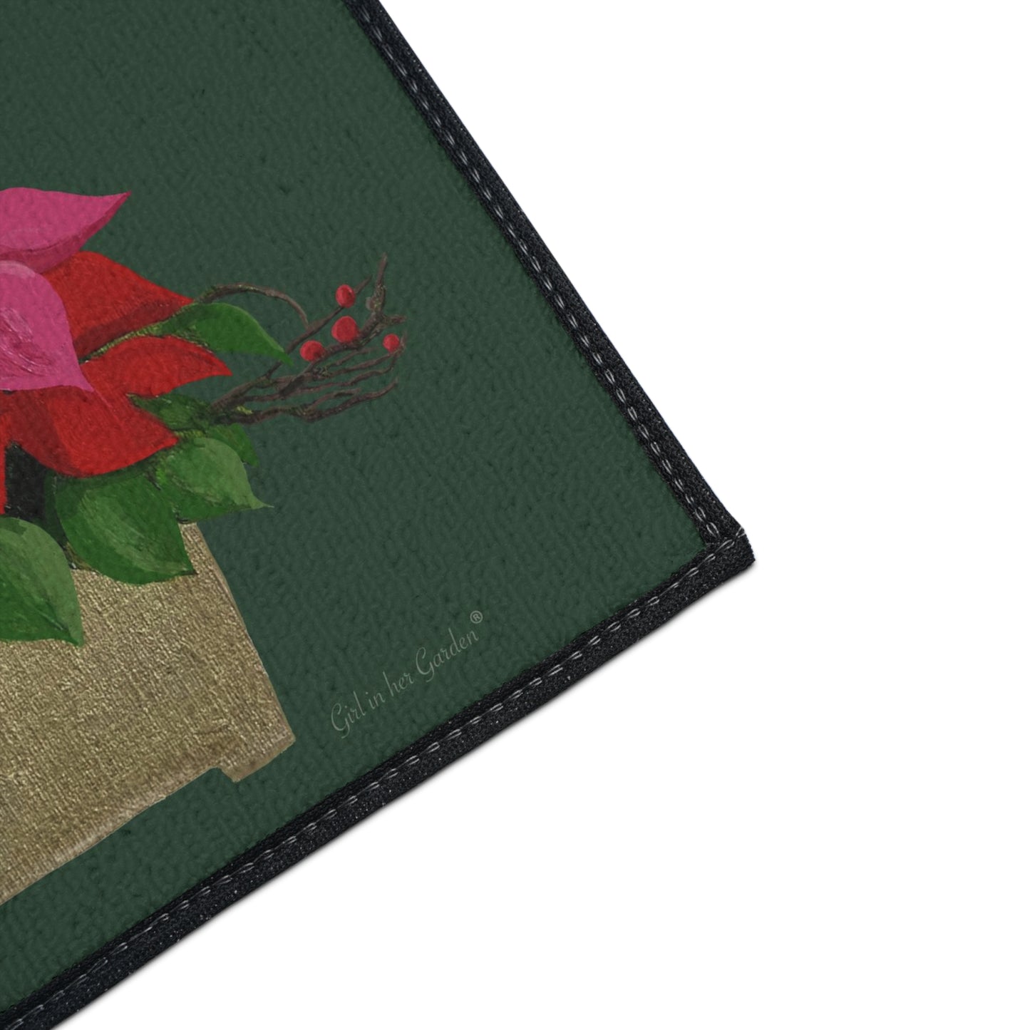 Pink & Red Poinsettias Rubber Floor Mat