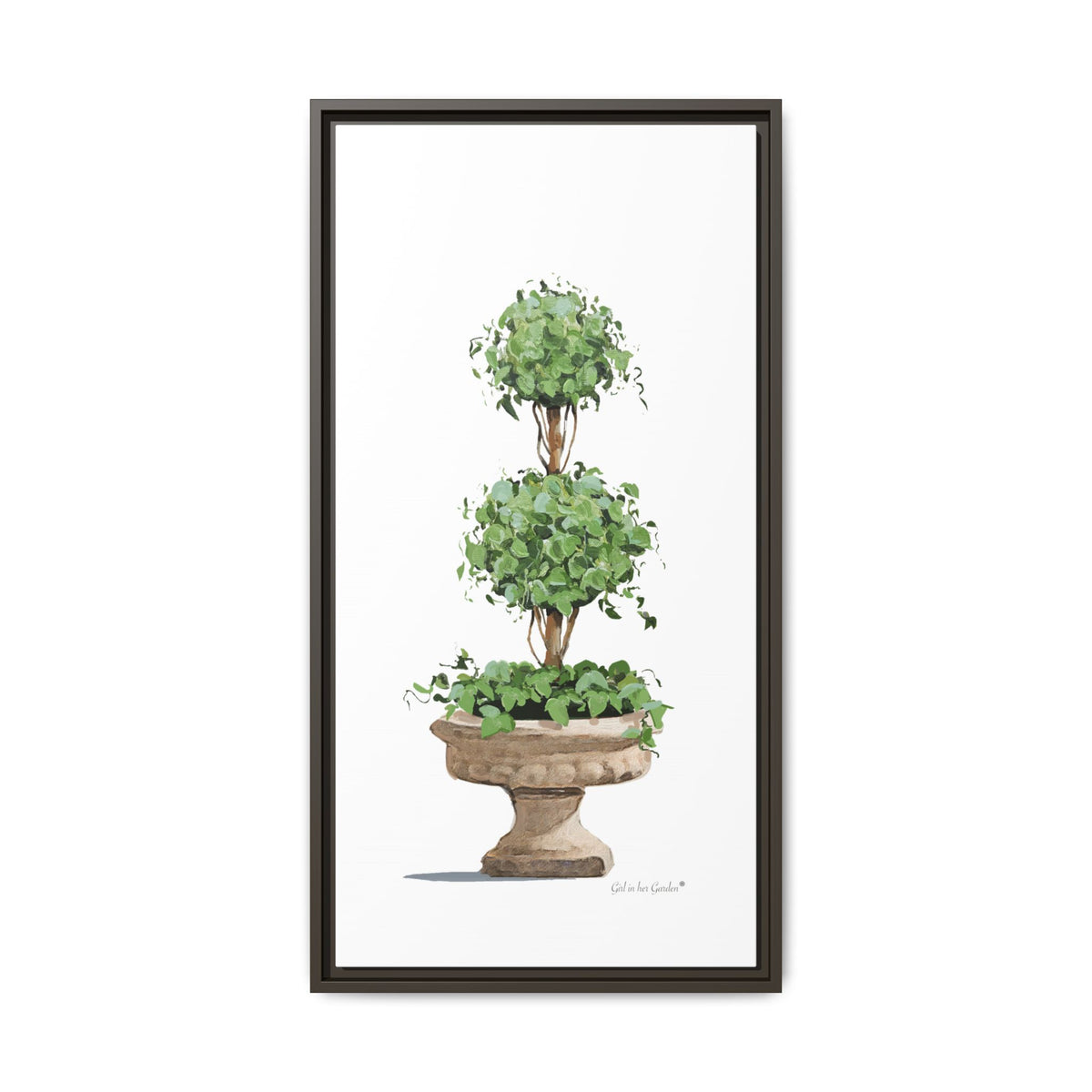 Double Topiary Urn Planter Framed Canvas