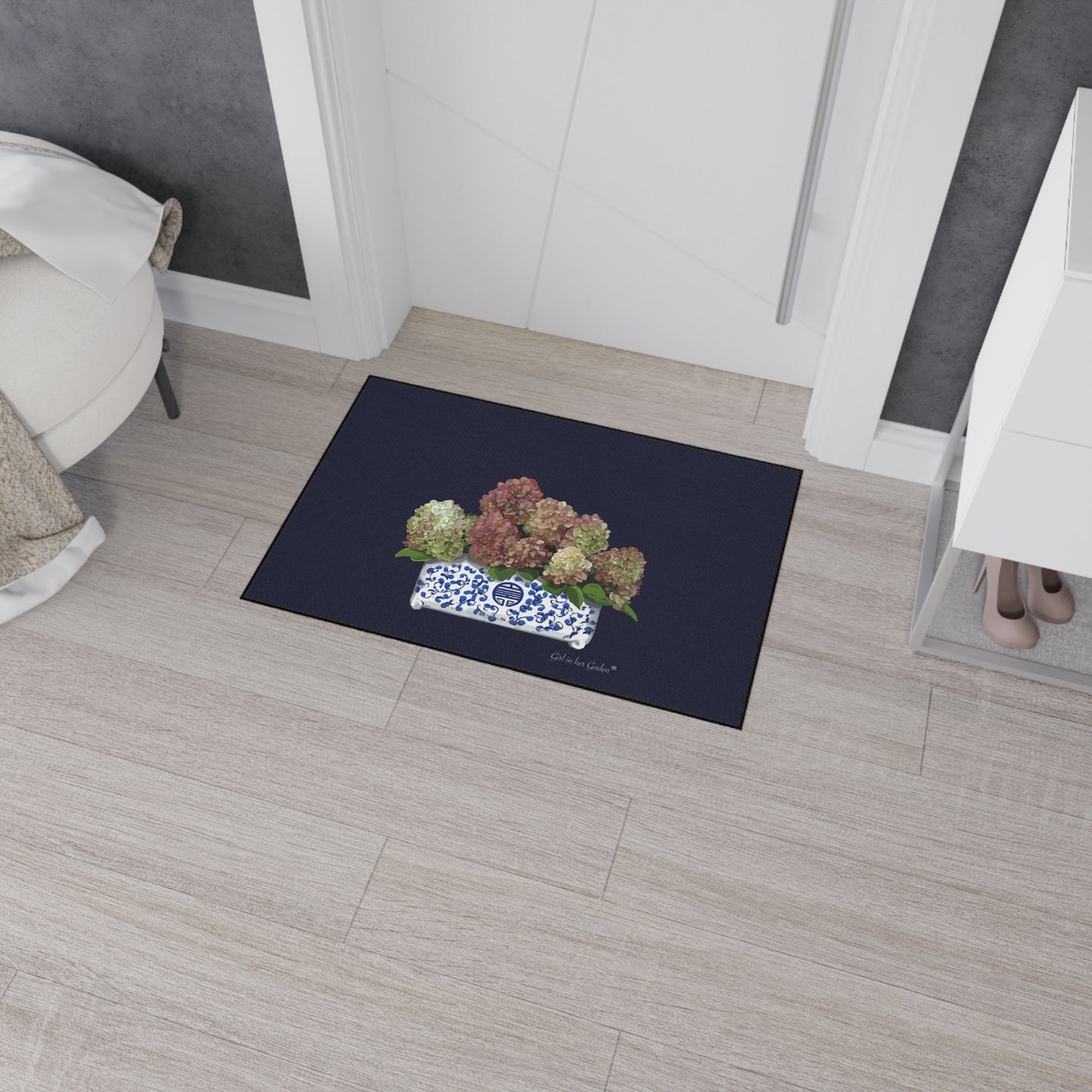 Navy Fall Hydrangea Planter Floor Mat