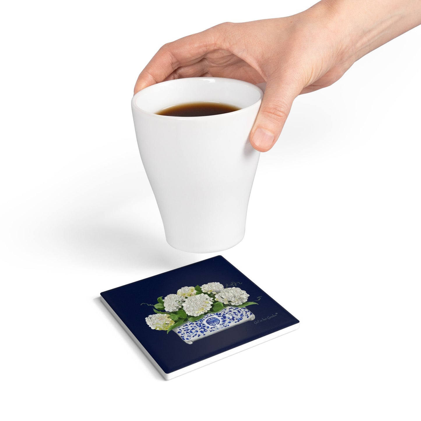 Navy Hydrangea Ceramic Coaster