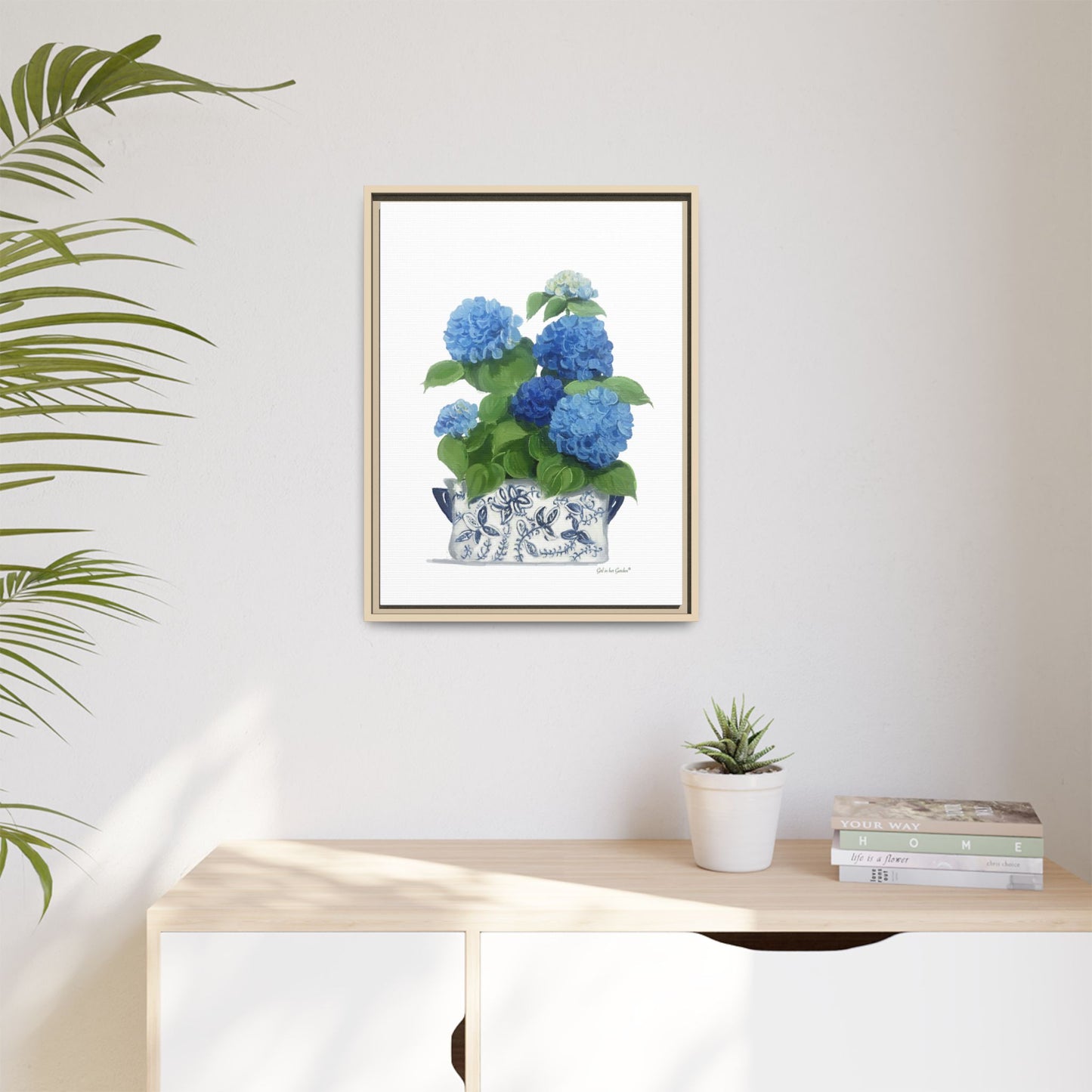Blue Hydrangeas Chinoiserie, Framed Canvas