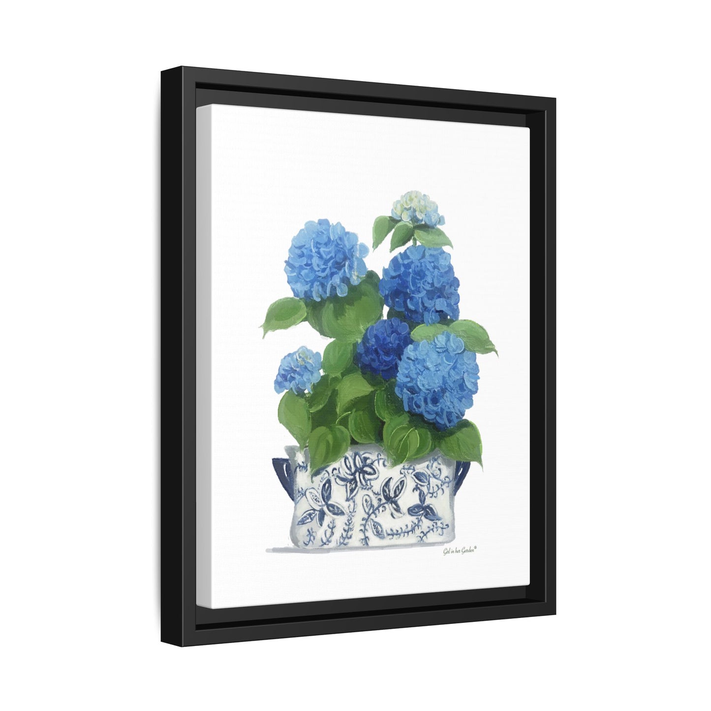 Blue Hydrangeas Chinoiserie, Framed Canvas