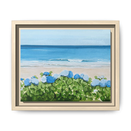 Hydrangeas on the Ocean, Framed Canvas