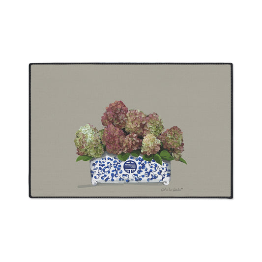 Beige Fall Hydrangea Planter Floor Mat
