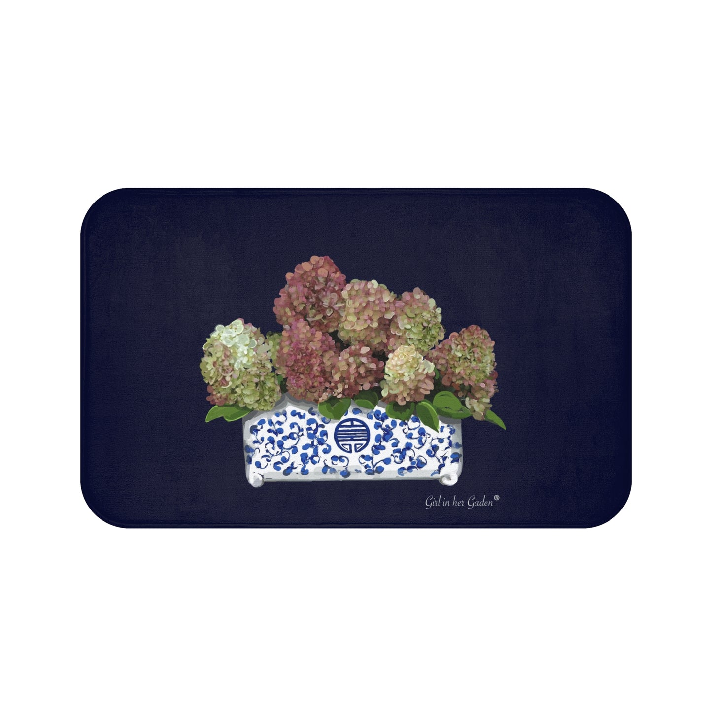 Navy Fall Hydrangeas kitchen & Bath Cushion Mat