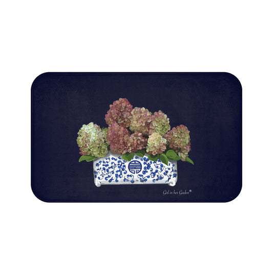 Navy Fall Hydrangeas kitchen & Bath Cushion Mat