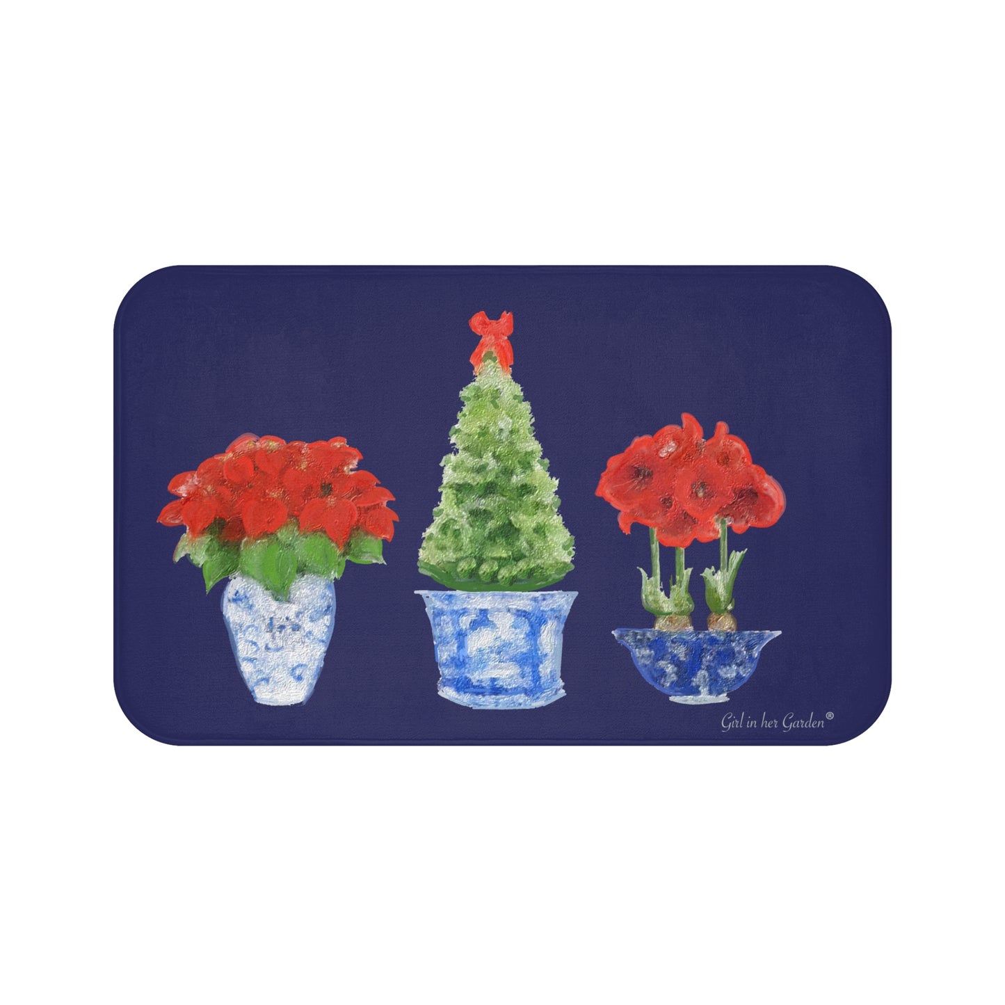 Kitchen Bath Cushion Mat, Blue Christmas Trio