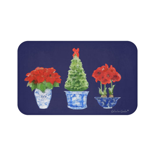 Kitchen Bath Cushion Mat, Blue Christmas Trio