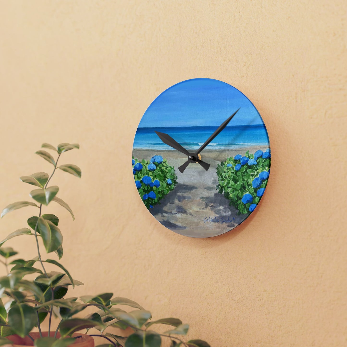 Hydrangeas by the Sea Wall Clock
