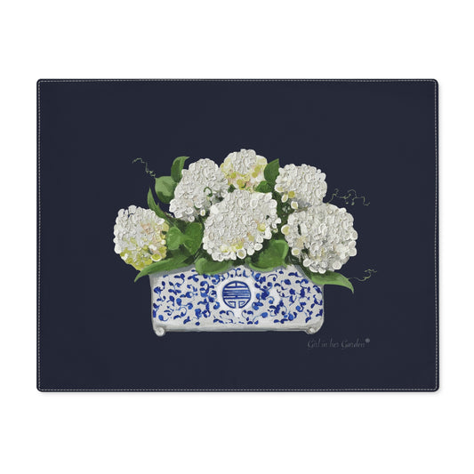 White Hydrangeas Navy Placemat-Set of Two